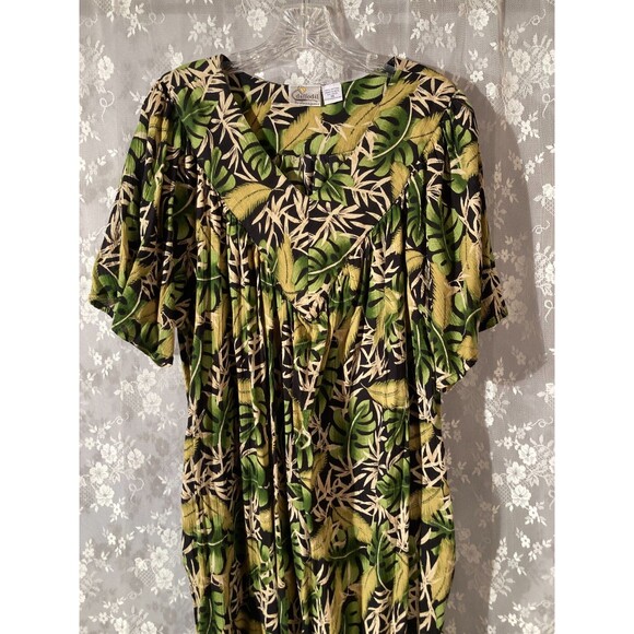 Vintage 80s Muumuu 1980s Hawaiian Tropical Retro House Dress Boho Maxi Size 1X - Picture 5 of 6